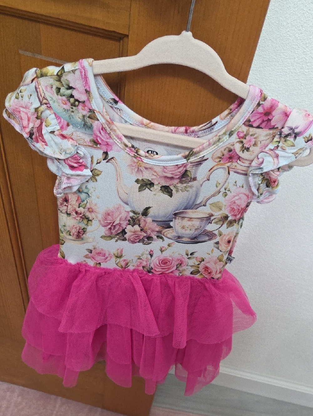 Floral Tea Party Pink Tulle Dress for Girls